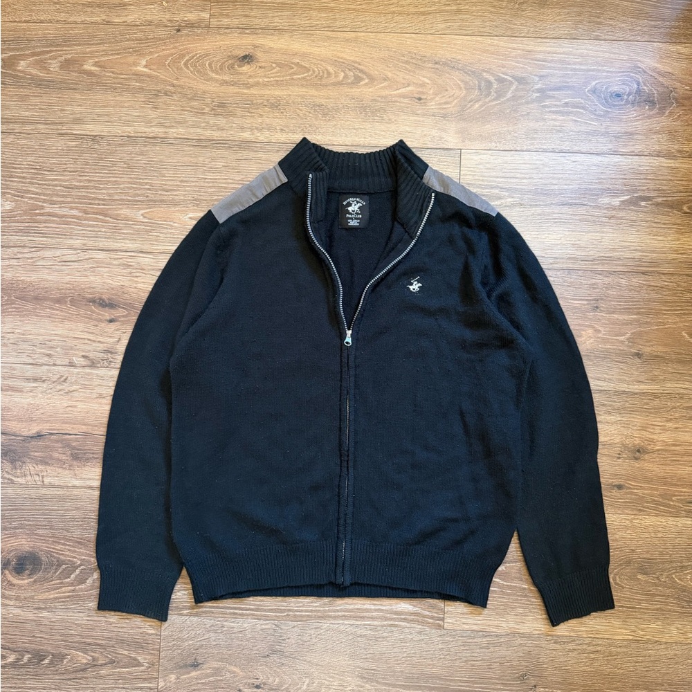 Beverly Hills Polo Club Black Full-Zip Jacket with Gray Shoulder Panels